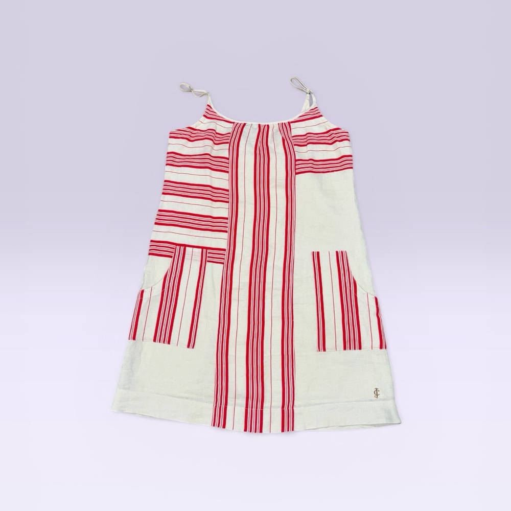 Juicy Couture Red Cream Striped Dress Sleeveless Linen Fully Lined Sz S